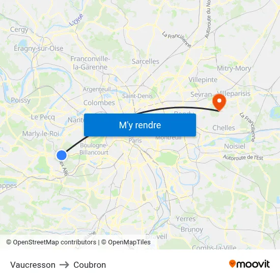Vaucresson to Coubron map