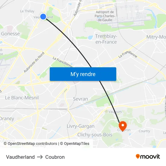 Vaudherland to Coubron map