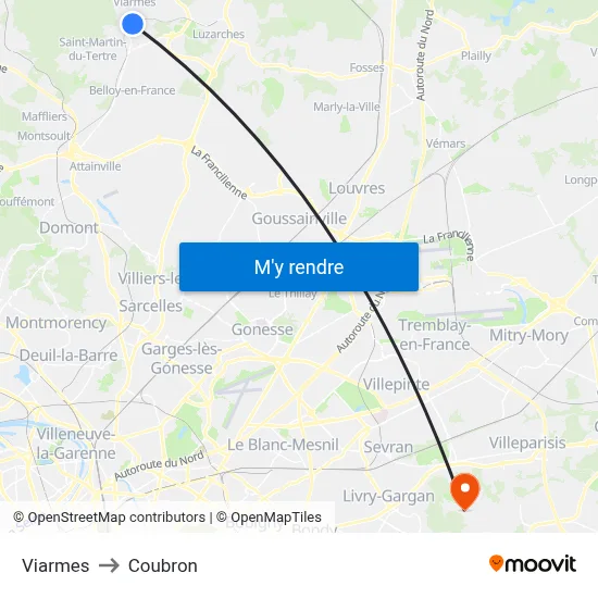 Viarmes to Coubron map
