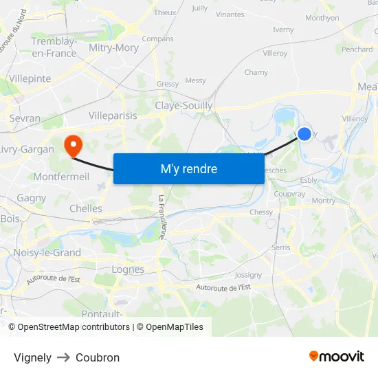 Vignely to Coubron map
