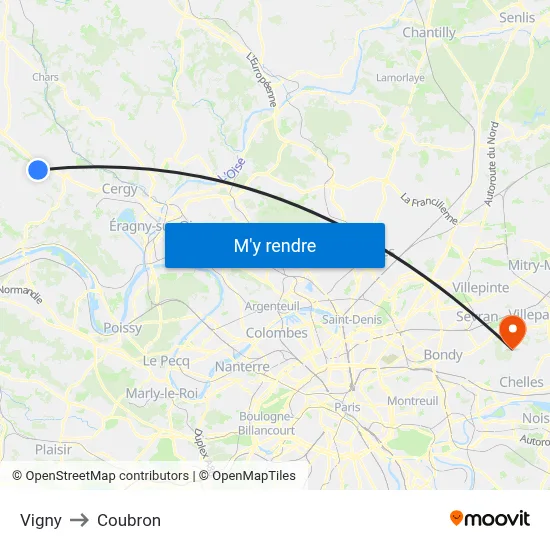 Vigny to Coubron map