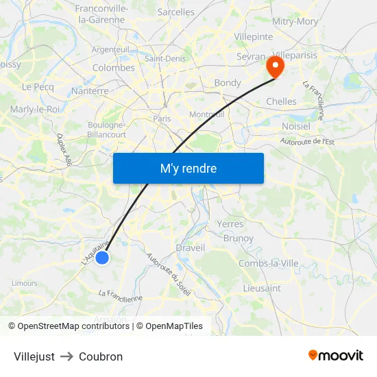 Villejust to Coubron map