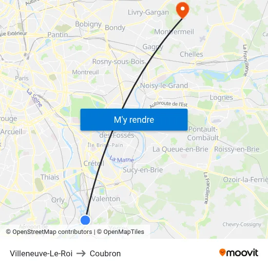 Villeneuve-Le-Roi to Coubron map