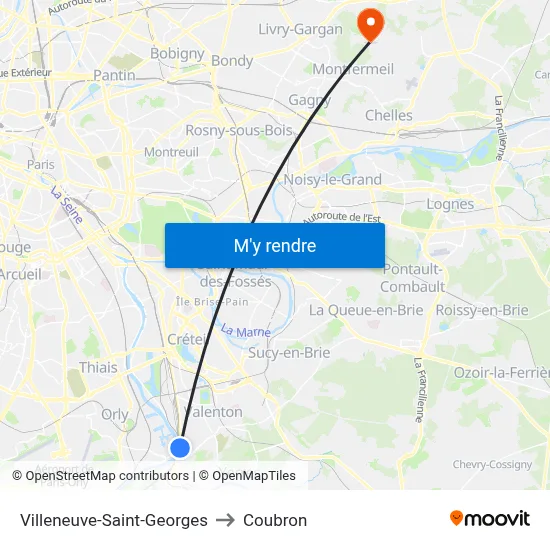 Villeneuve-Saint-Georges to Coubron map