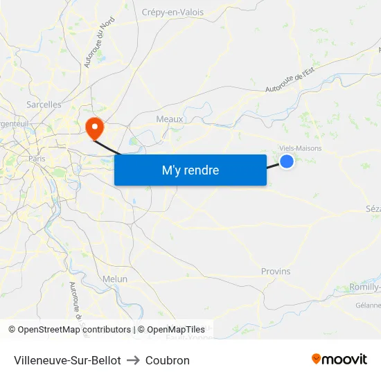 Villeneuve-Sur-Bellot to Coubron map