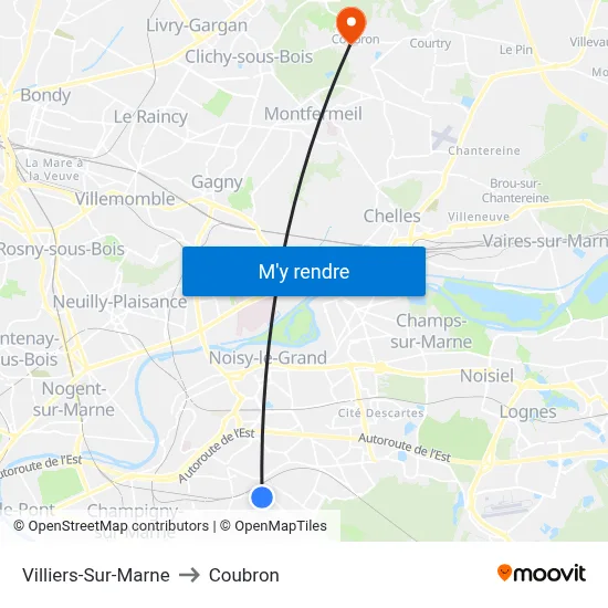 Villiers-Sur-Marne to Coubron map