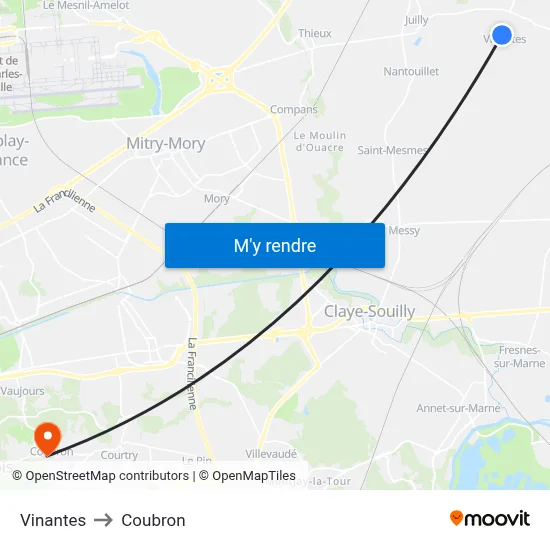 Vinantes to Coubron map