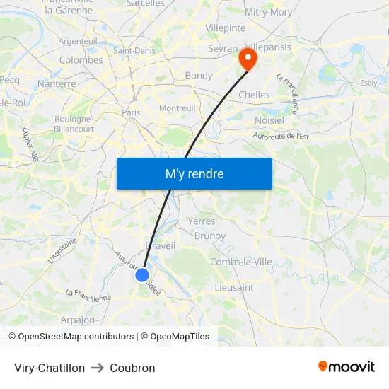 Viry-Chatillon to Coubron map