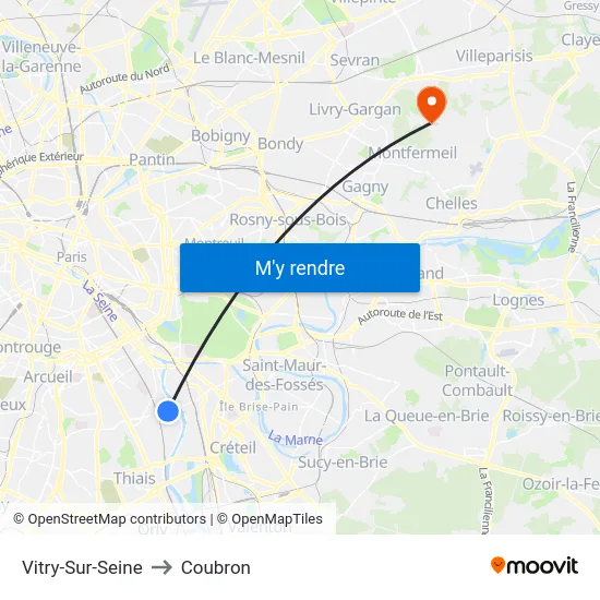 Vitry-Sur-Seine to Coubron map
