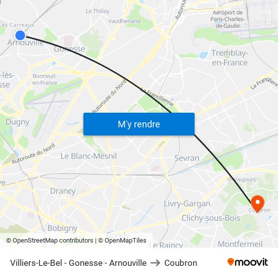Villiers-Le-Bel - Gonesse - Arnouville to Coubron map