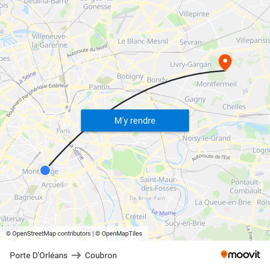 Porte D'Orléans to Coubron map
