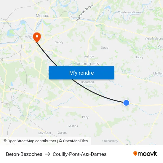 Beton-Bazoches to Couilly-Pont-Aux-Dames map