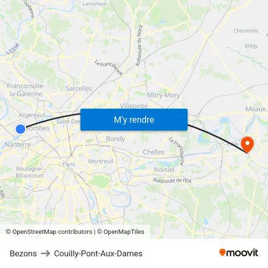 Bezons to Couilly-Pont-Aux-Dames map