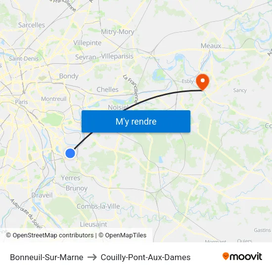 Bonneuil-Sur-Marne to Couilly-Pont-Aux-Dames map