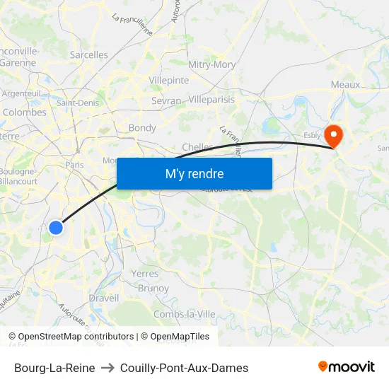 Bourg-La-Reine to Couilly-Pont-Aux-Dames map