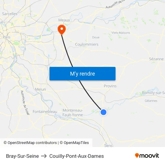 Bray-Sur-Seine to Couilly-Pont-Aux-Dames map