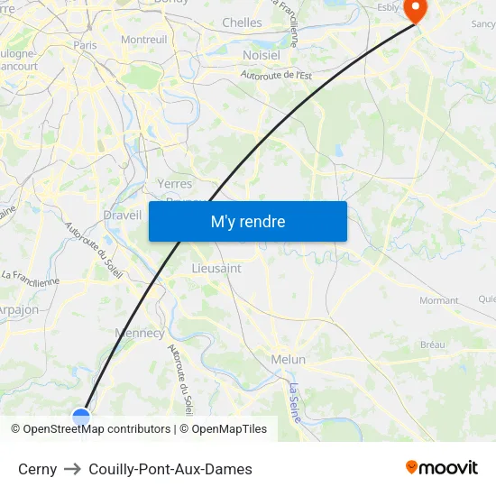 Cerny to Couilly-Pont-Aux-Dames map