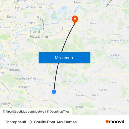 Champdeuil to Couilly-Pont-Aux-Dames map