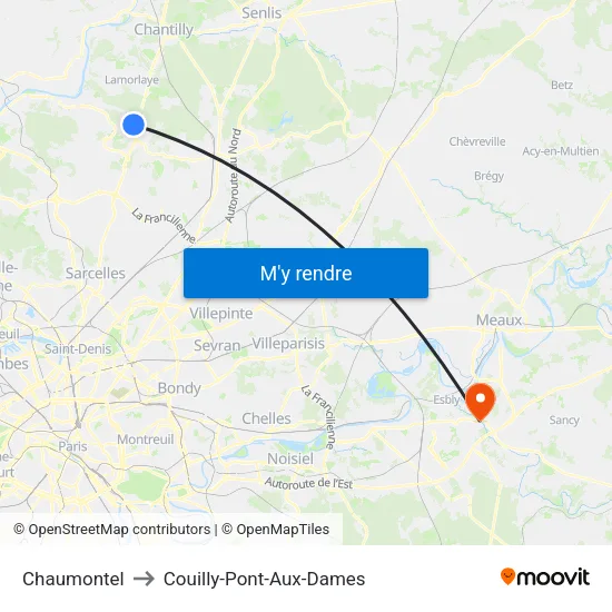 Chaumontel to Couilly-Pont-Aux-Dames map