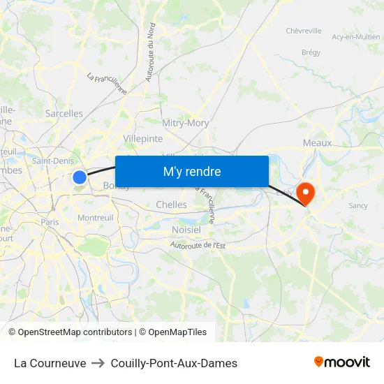 La Courneuve to Couilly-Pont-Aux-Dames map