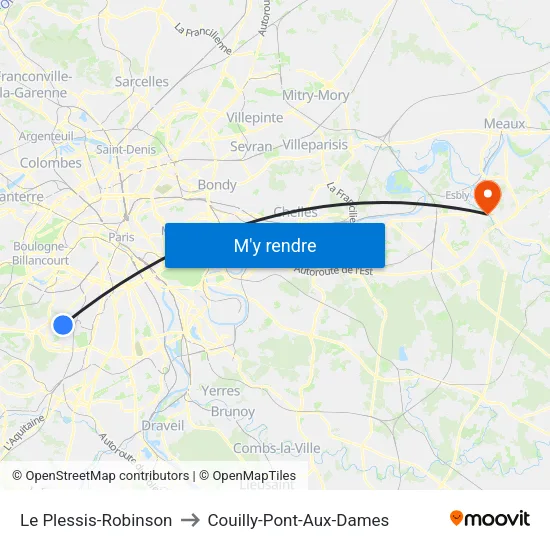 Le Plessis-Robinson to Couilly-Pont-Aux-Dames map