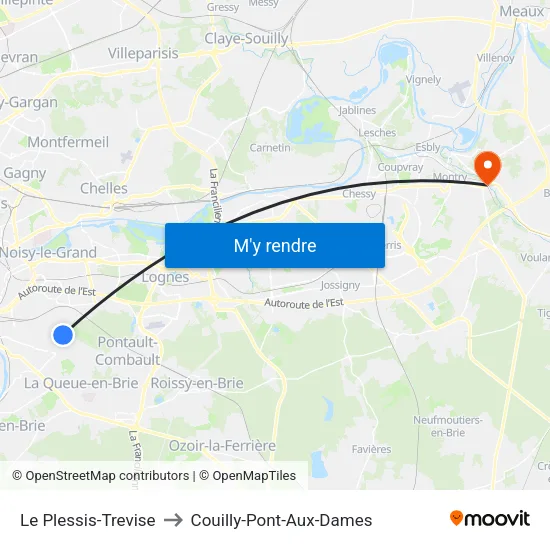 Le Plessis-Trevise to Couilly-Pont-Aux-Dames map