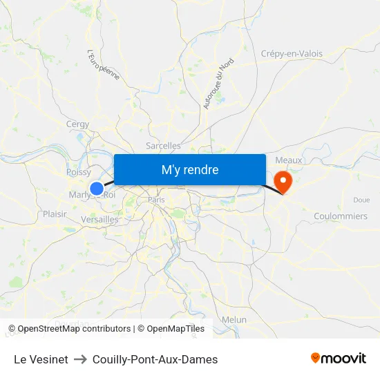 Le Vesinet to Couilly-Pont-Aux-Dames map