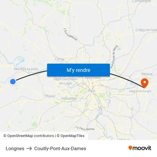 Longnes to Couilly-Pont-Aux-Dames map