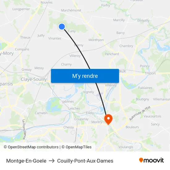 Montge-En-Goele to Couilly-Pont-Aux-Dames map