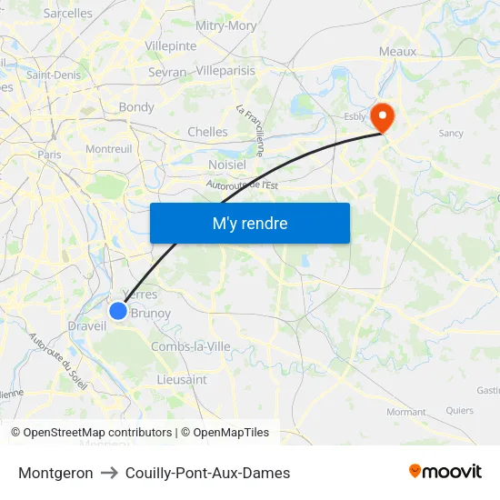 Montgeron to Couilly-Pont-Aux-Dames map