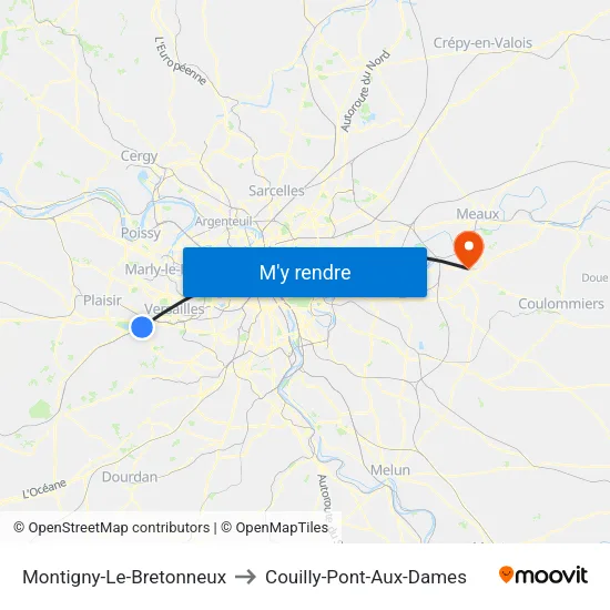Montigny-Le-Bretonneux to Couilly-Pont-Aux-Dames map