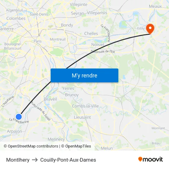 Montlhery to Couilly-Pont-Aux-Dames map