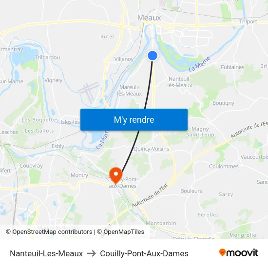 Nanteuil-Les-Meaux to Couilly-Pont-Aux-Dames map