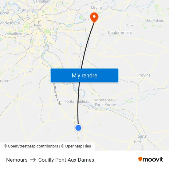 Nemours to Couilly-Pont-Aux-Dames map