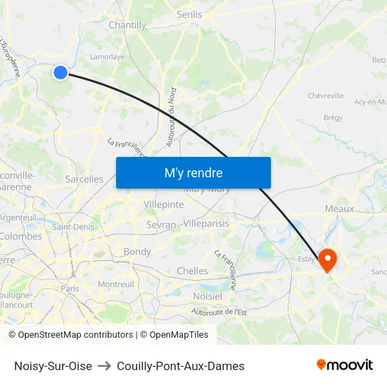 Noisy-Sur-Oise to Couilly-Pont-Aux-Dames map