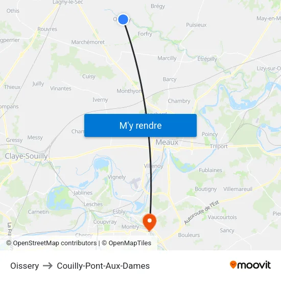 Oissery to Couilly-Pont-Aux-Dames map