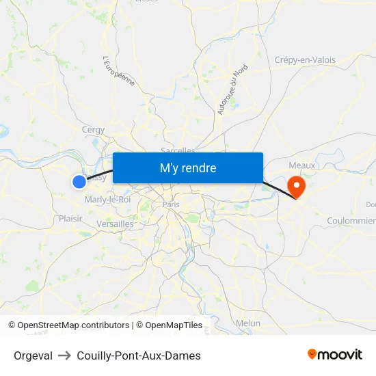 Orgeval to Couilly-Pont-Aux-Dames map