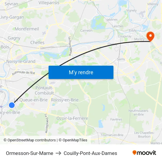 Ormesson-Sur-Marne to Couilly-Pont-Aux-Dames map