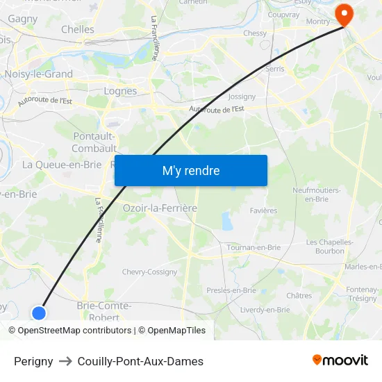 Perigny to Couilly-Pont-Aux-Dames map
