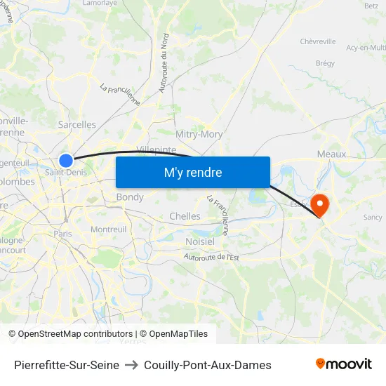 Pierrefitte-Sur-Seine to Couilly-Pont-Aux-Dames map