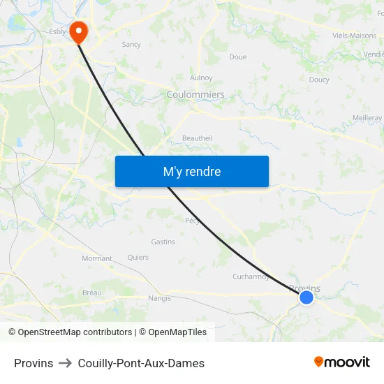 Provins to Couilly-Pont-Aux-Dames map
