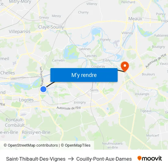 Saint-Thibault-Des-Vignes to Couilly-Pont-Aux-Dames map