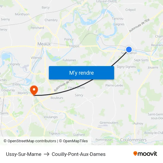 Ussy-Sur-Marne to Couilly-Pont-Aux-Dames map