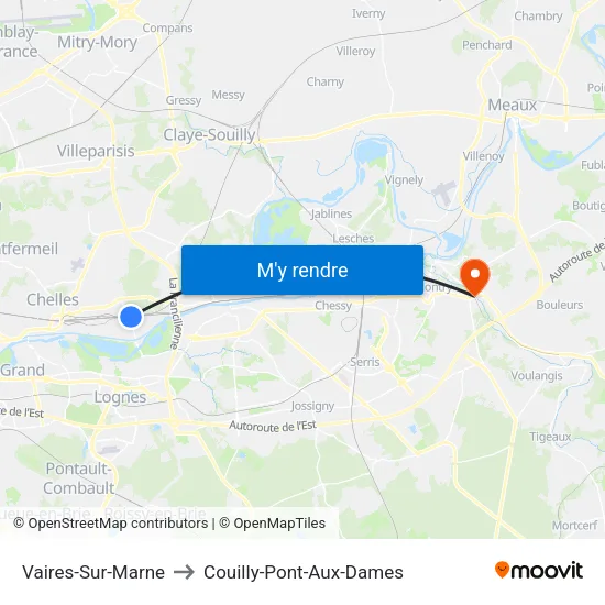 Vaires-Sur-Marne to Couilly-Pont-Aux-Dames map
