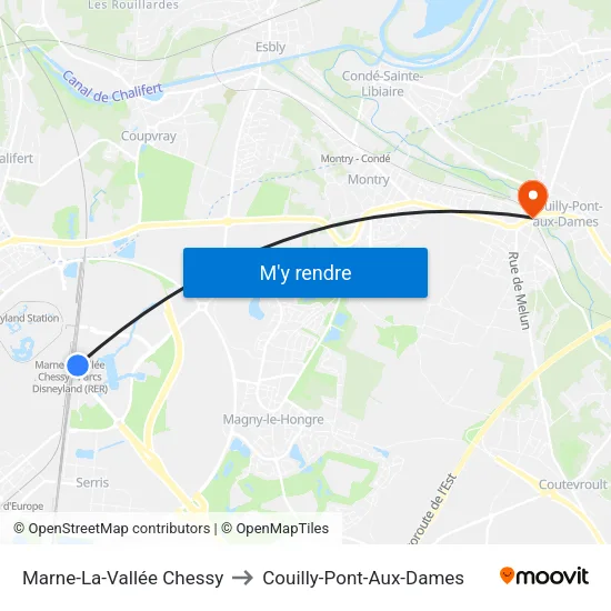 Marne-La-Vallée Chessy to Couilly-Pont-Aux-Dames map