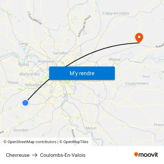Chevreuse to Coulombs-En-Valois map