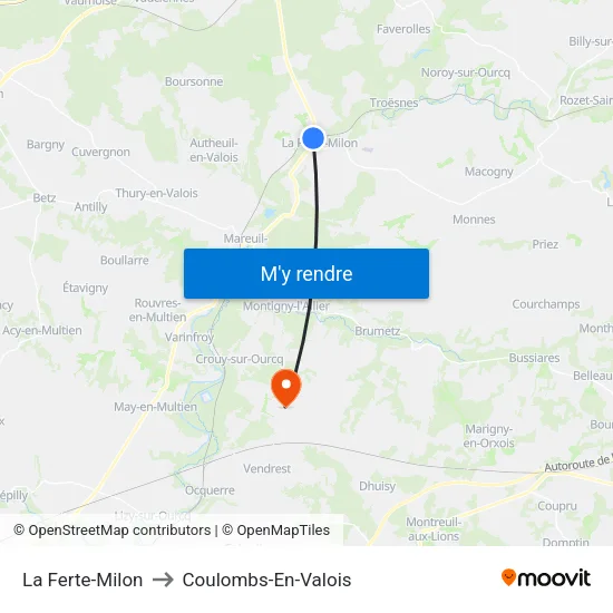 La Ferte-Milon to Coulombs-En-Valois map