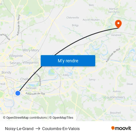 Noisy-Le-Grand to Coulombs-En-Valois map