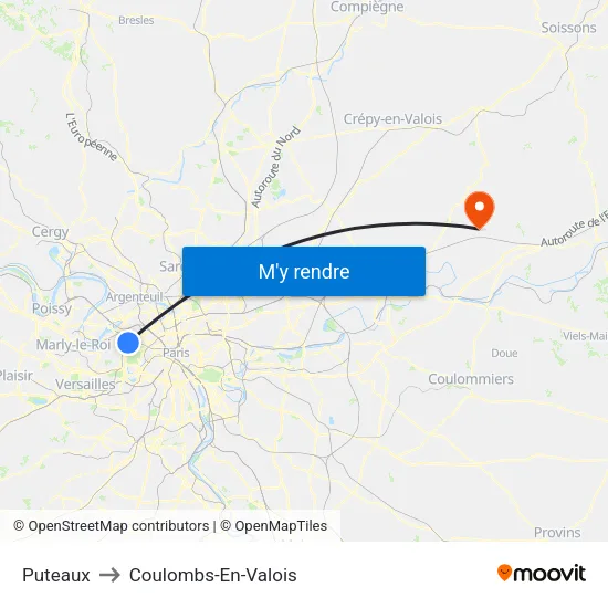 Puteaux to Coulombs-En-Valois map