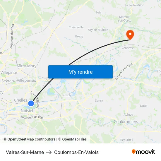 Vaires-Sur-Marne to Coulombs-En-Valois map